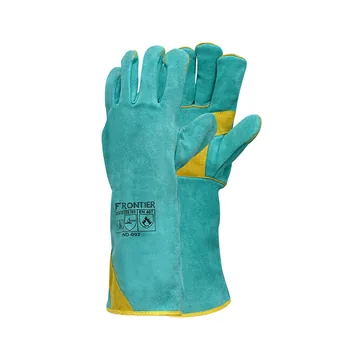 Karam Frontier Split Leather Welding Gauntlets, Green and Yellow, 16 inch