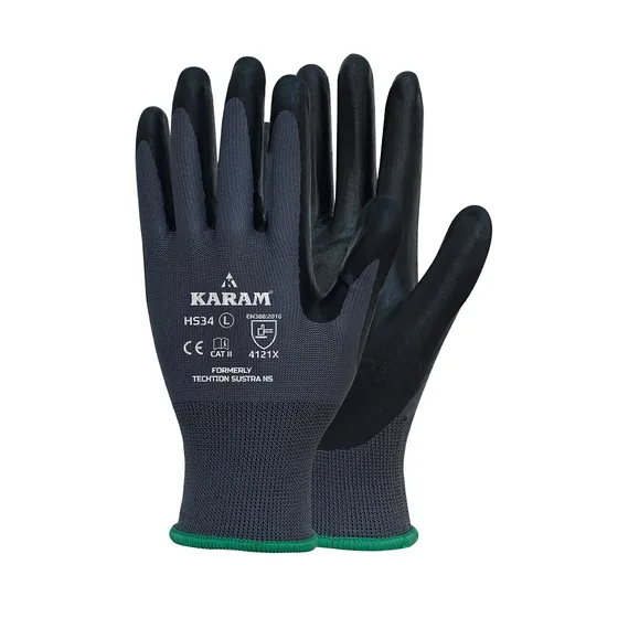 Karam Nitrile Sponge Coated Gloves, Polyester Liner