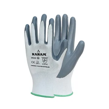 Karam Flat Nitrile Palm Coated Gloves, Polyester Liner
