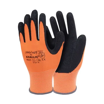 Karam Crinkle Latex Palm Coated Gloves, Polyester Liner