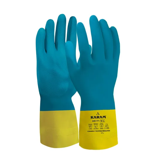 Karam Neoprene over Latex Chemical Gloves, Bi-Colour