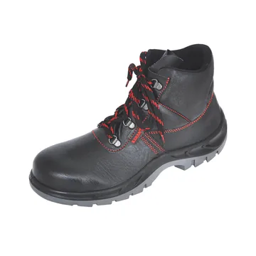 Karam FS21 Workman Ankle Black Leather Safety Shoes, Red Stitched