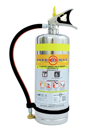 Savemax Kitchen Fire Extinguisher, Wet Chemical Class F, Stored Pressure, Stainless Steel (2 to 6 Litre)