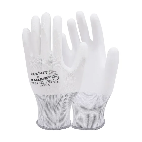 Karam Low Lint PU Coated Gloves, Polyester Liner